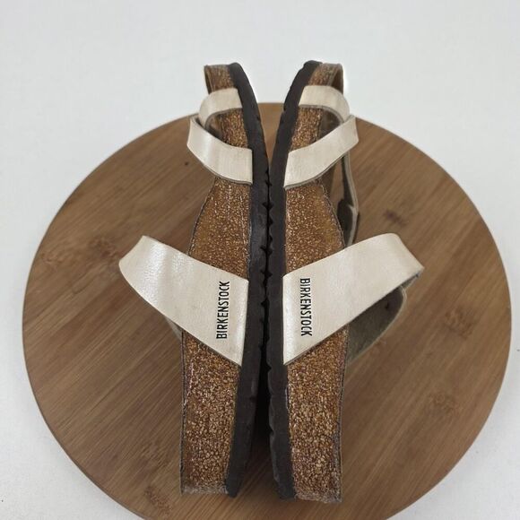 Birkenstock Mayari Shoes Womens Size 38 US 7 Sandals Silver Leather Cork Comfort - Picture 9 of 11